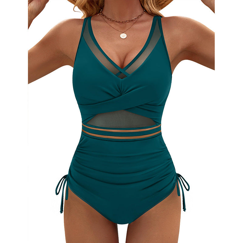 Dame Sporty One-Piece med Mesh-detaljer og moderne rynkning Stilla
