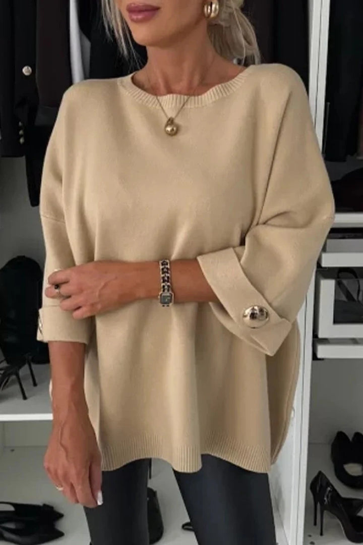 Dame overdimensioneret strikpullover med dekorative knapdetaljer Stilla