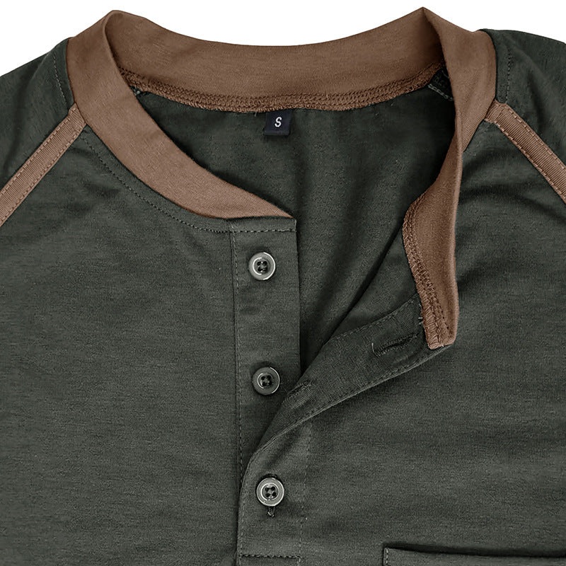 Herrernes langærmede Henley-shirt med moderigtige kontrastsømme og brystlomme Stilla