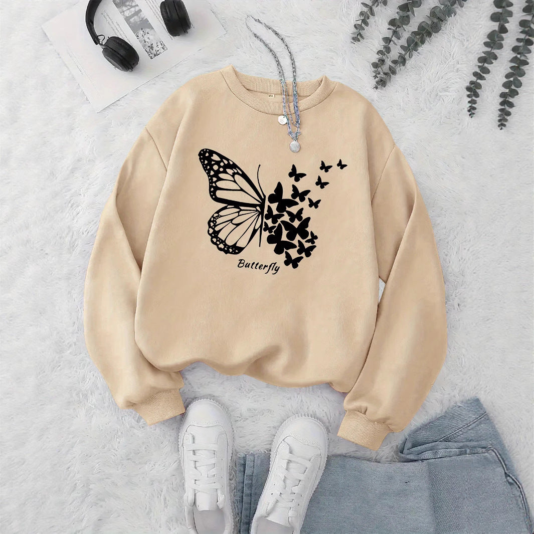 Kvinders sweatshirt med kreativ sommerfuglemotiv og afslappet snit Stilla