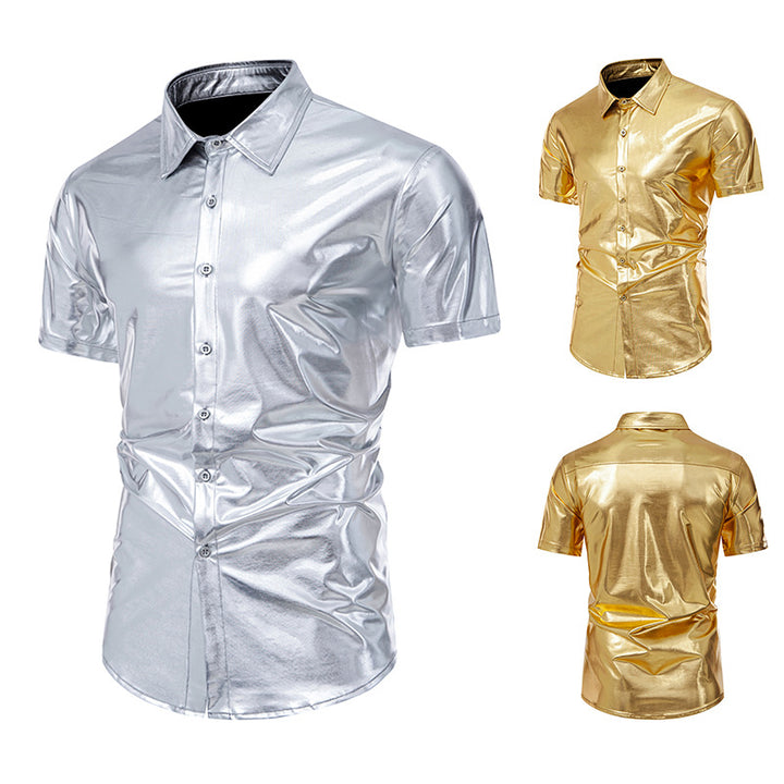 Herrer Metallisk Finish Korte Ærmer Button-Up Skjorte Stilla