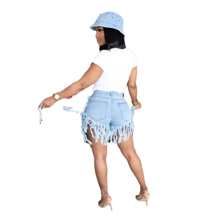 Dame komfortable distressed denim shorts med frynset detaljer og høj talje Stilla