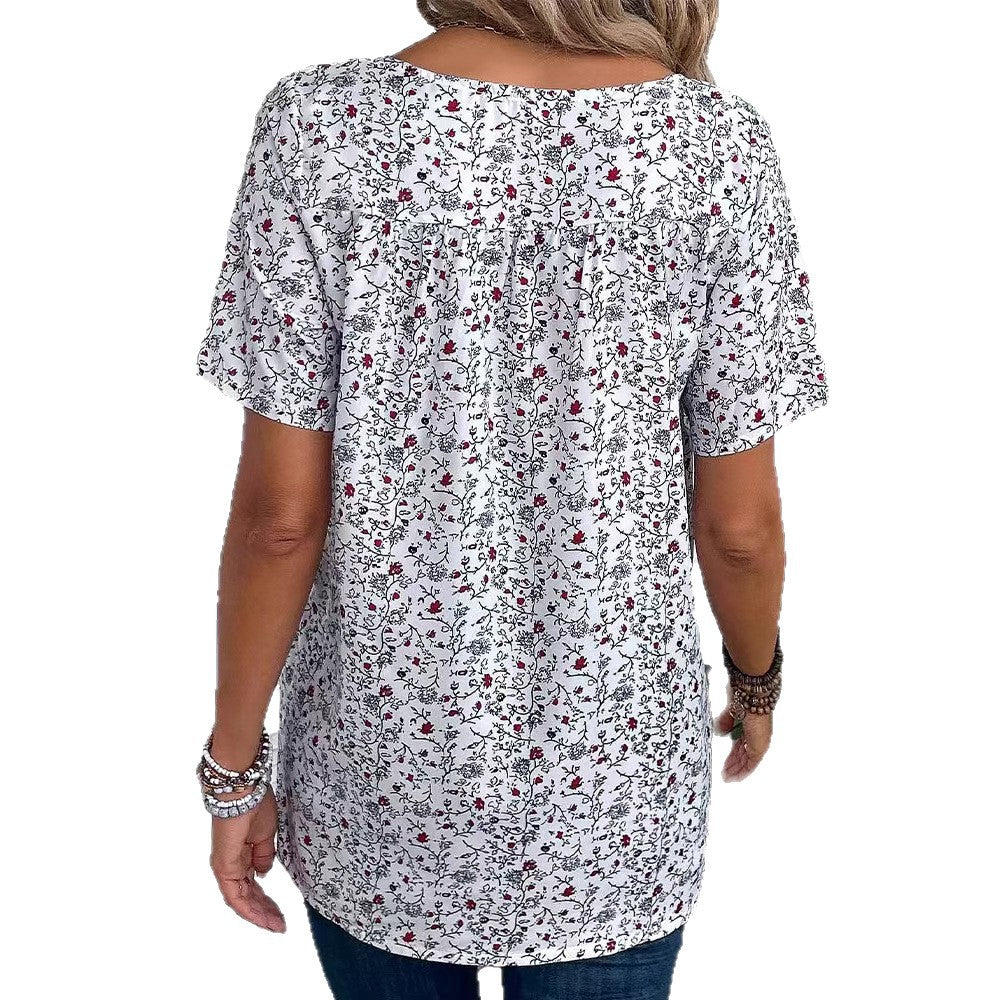 Dame Blusenshirt med floral print og dekorative trykdetailler Stilla