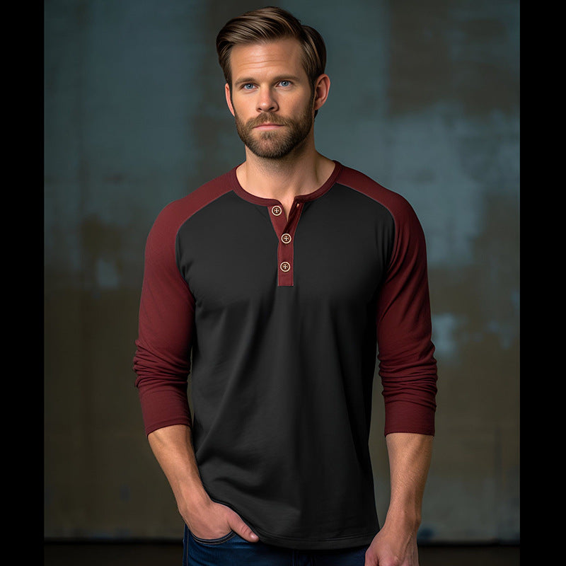 Herrer Stilfuld Kontrast Henley Langærmet T-shirt Stilla