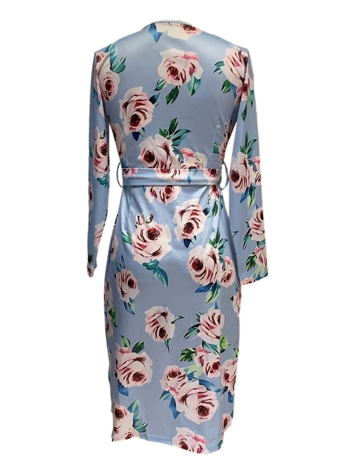 Dame omslagkjole med blomstermotiv og side split Stilla