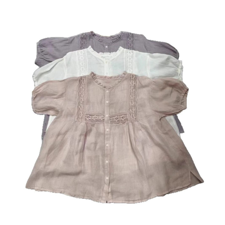 Femme Elegante Knap-Op Bluse med Flæsedetaljer Stilla