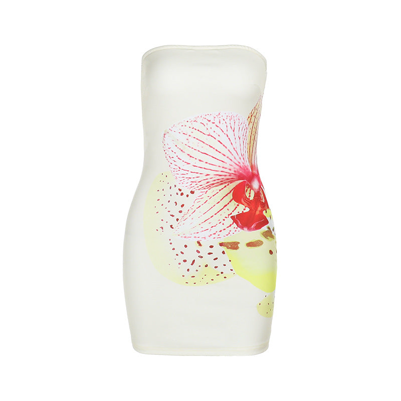 Dame Stropeløs Blomstermønster Bodycon Mini Kjole Stilla