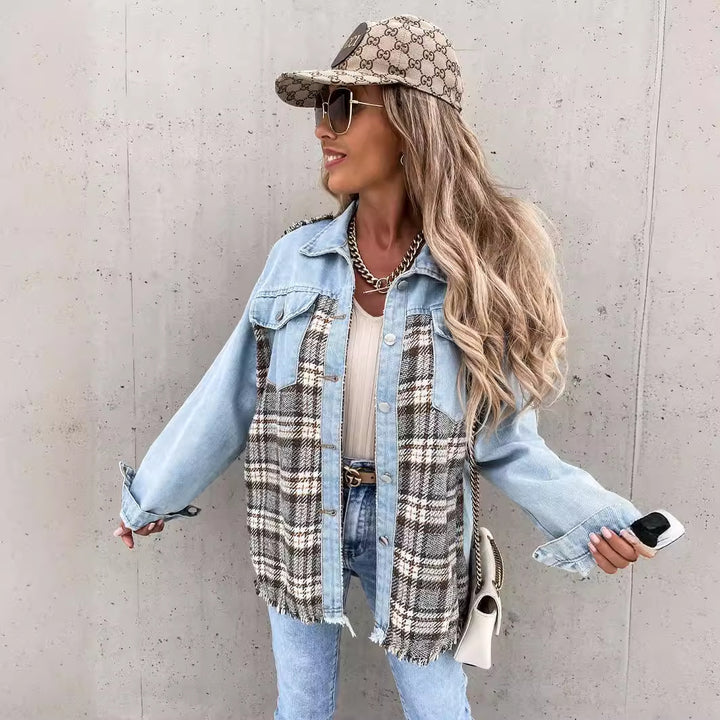 Kvinders fashionable ternet plaidjakke med en afslappet pasform og kontrasterende stoffer Stilla