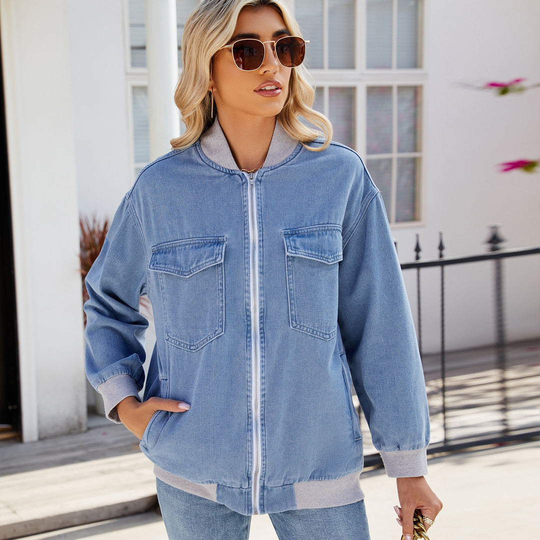 Dame Denim Bomberjakke med praktiske lommer og kvalitetsbehandling Stilla