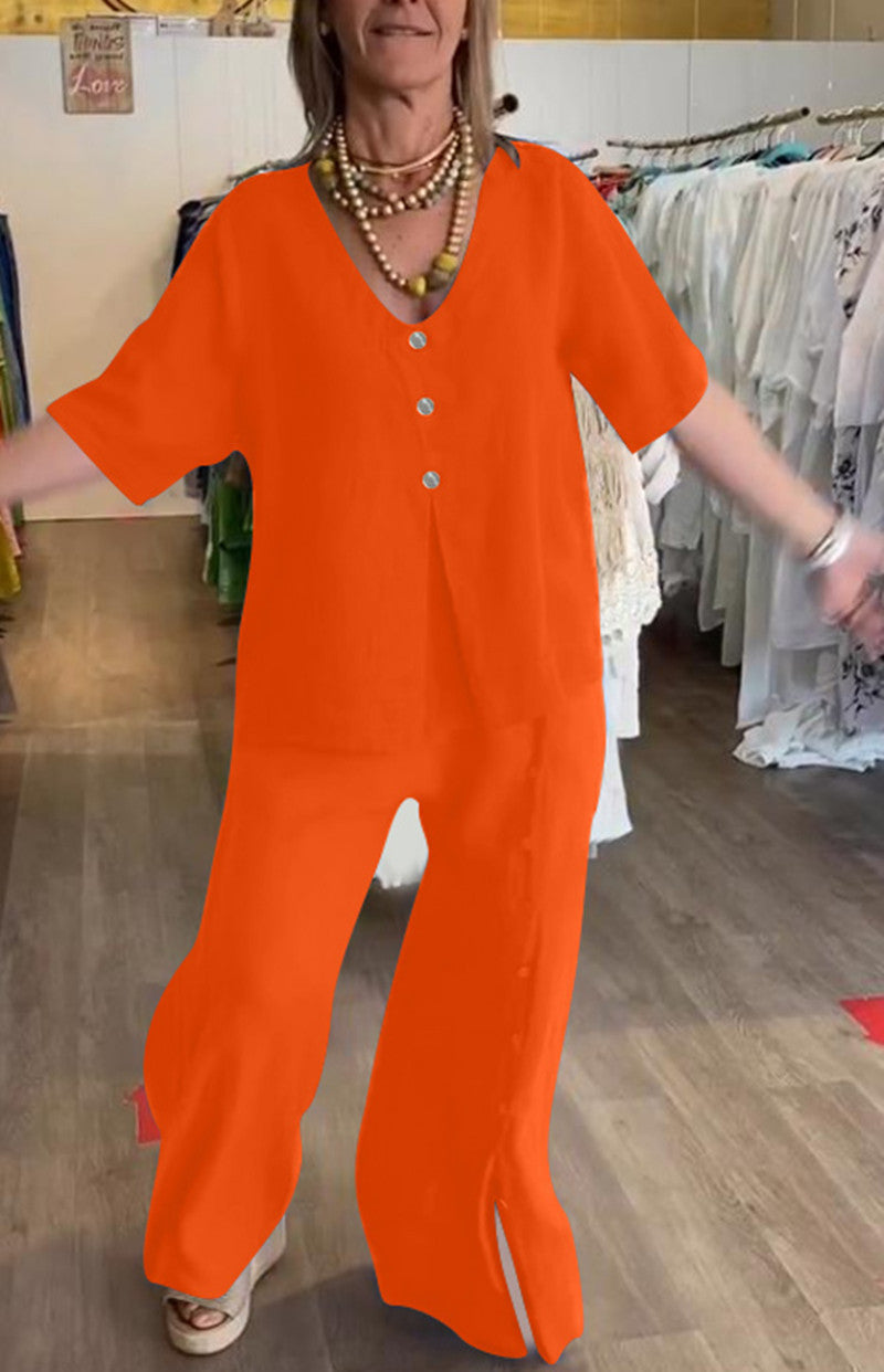 Dame Luftigt To-dels Sæt med knapper og vid pasform Stilla