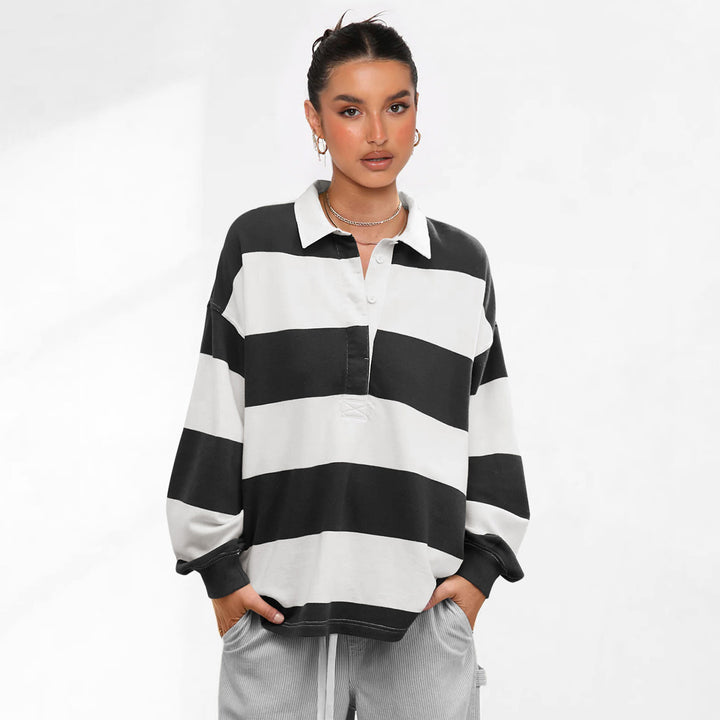 Dame afslappet polo-shirt med overdimensionerede og kontrasterende striber Stilla
