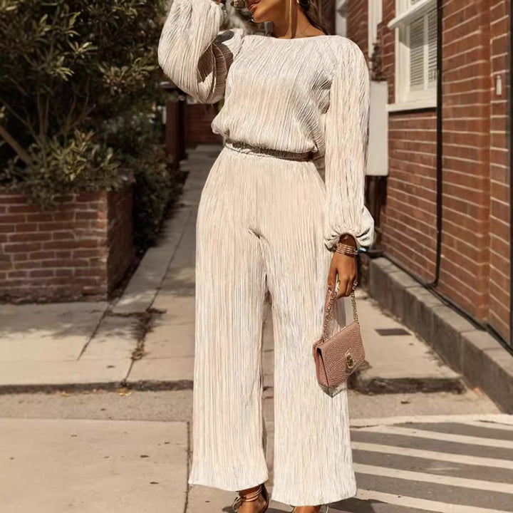 Dame Elegant plisseret jumpsuit med voluminøse ærmer og bredt ben Stilla