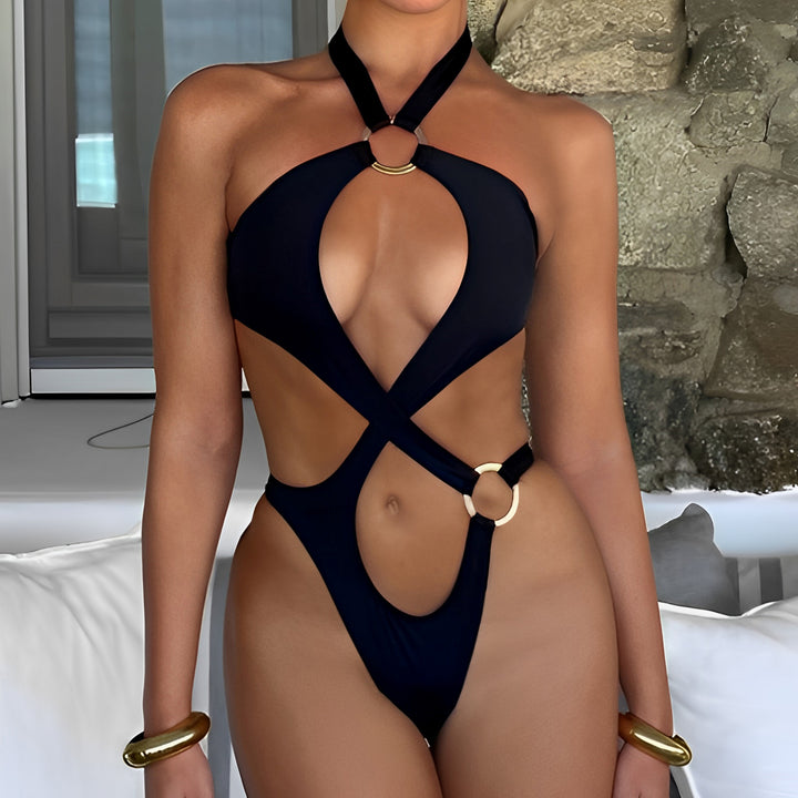 Dame én del badesuit med raffineret cut-out og elegante ringdetaljer Stilla