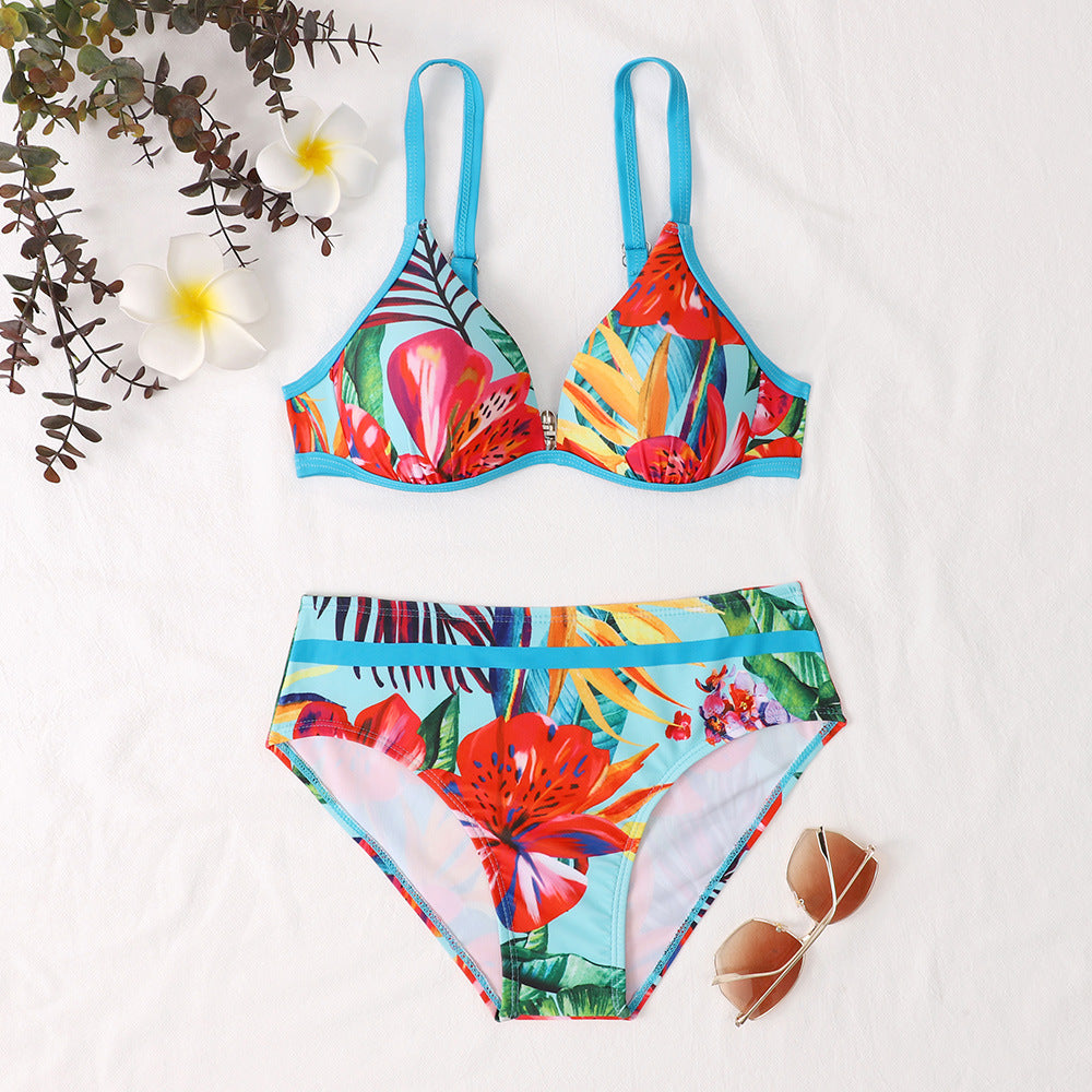 Dame Højtskaftet Tropisk Floral Bikini Sæt Stilla