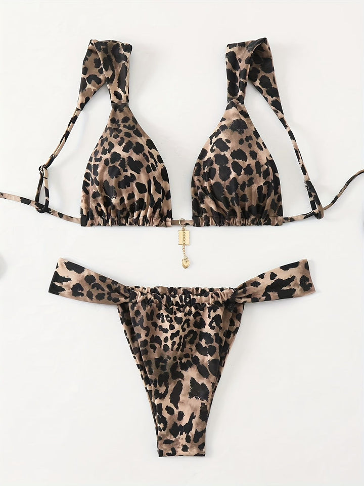 Dame trekant-bikini med unikt dyreprint og elegante bånd Skovae