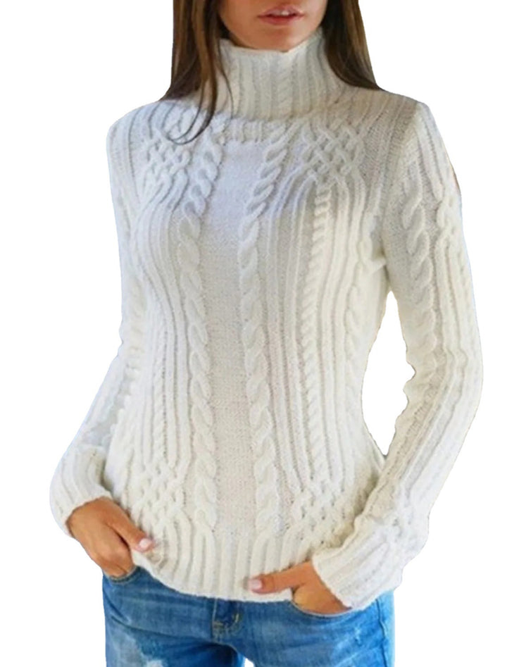 Dame rullekrave sweater med fletmønster og behagelig pasform Stilla