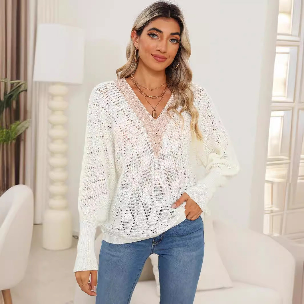 Damer Åben-Strik V-Udskæring Sweater Stilla