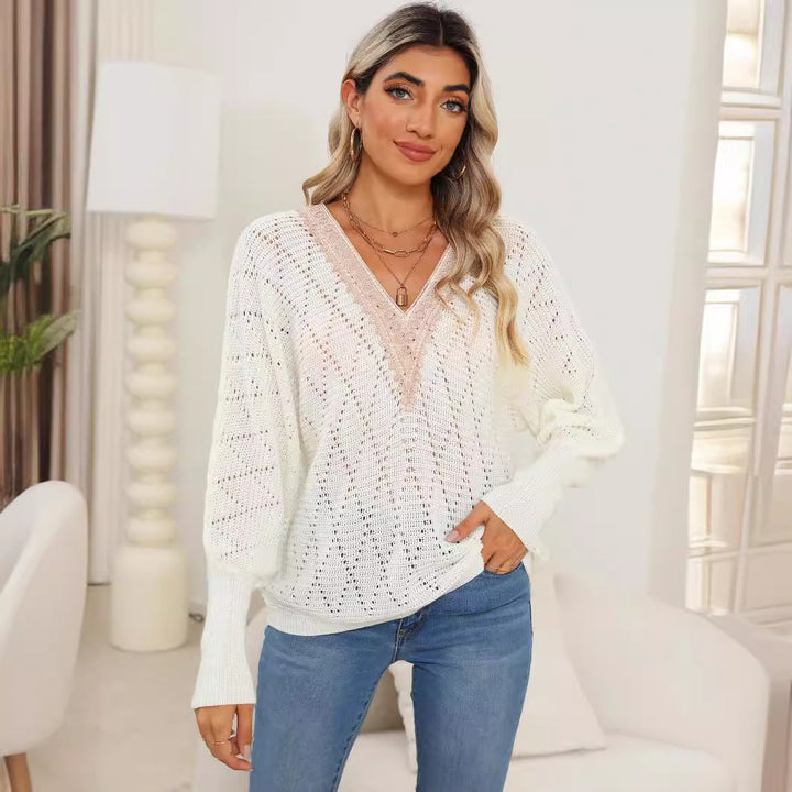Damer Åben-Strik V-Udskæring Sweater Stilla