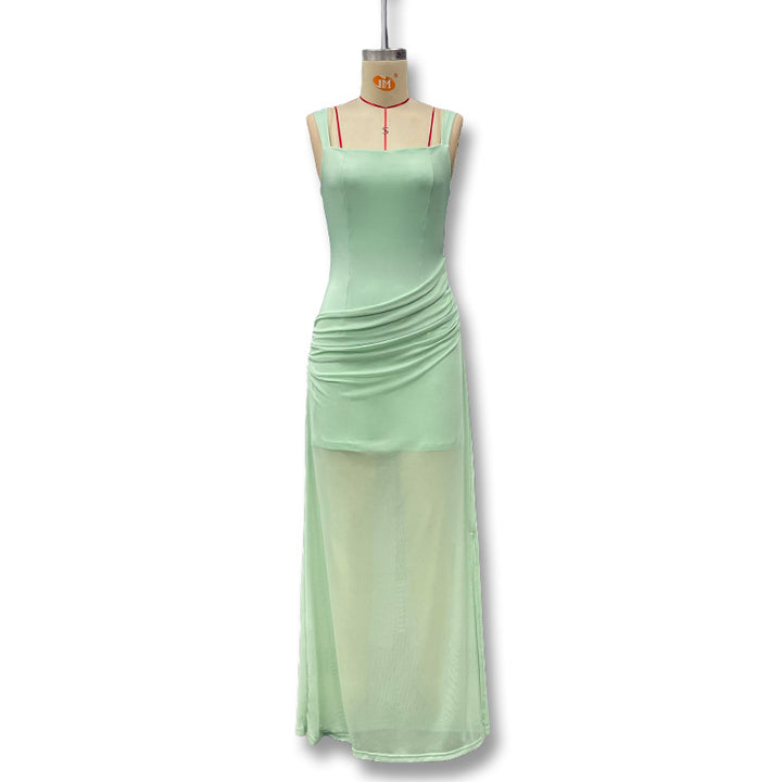 Damer Elegant Maxikjole med raffinerede draperinger og gennemsigtig nederdel Skovae