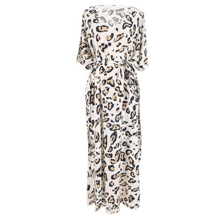Dame Maxi-kjole med asymmetrisk snit og dyreprint Stilla