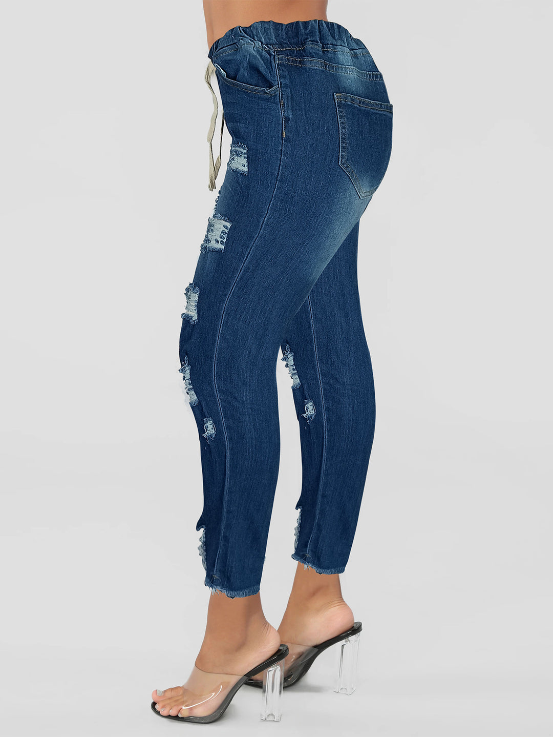 Dame fashionable destroyed jeans med komfortabelt gummibånd og afslappet snit Stilla