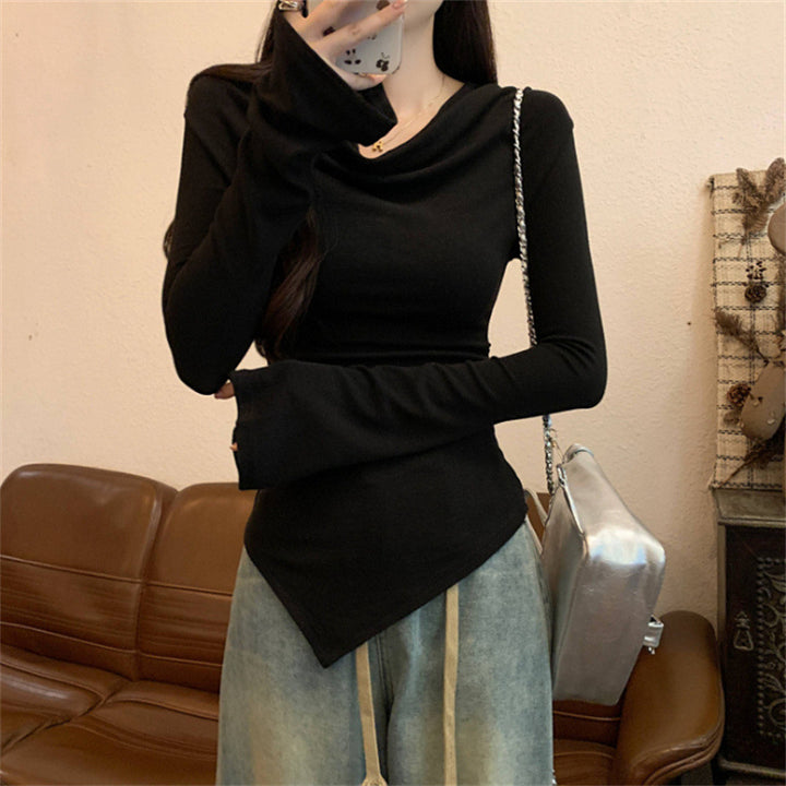 Dame Cowl Neck Langærmet Top med elegant Drapering Detalje Stilla
