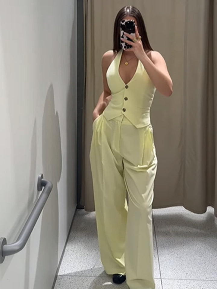Dame elegant jumpsuit med figursyet overdel og vide ben Stilla
