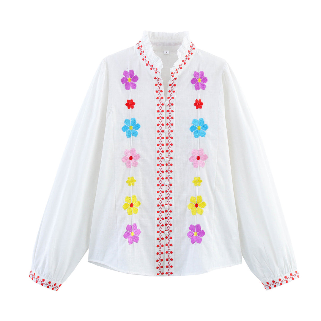 Femme Broderet Langærmet Button-Up Skjorte Stilla