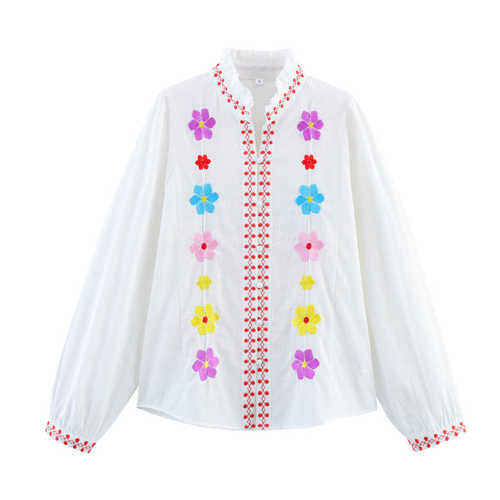 Femme Broderet Langærmet Button-Up Skjorte Stilla