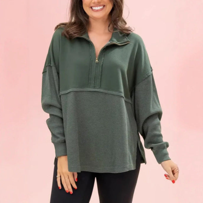 Kvinders casual pullover med lynlås og løst fit Stilla