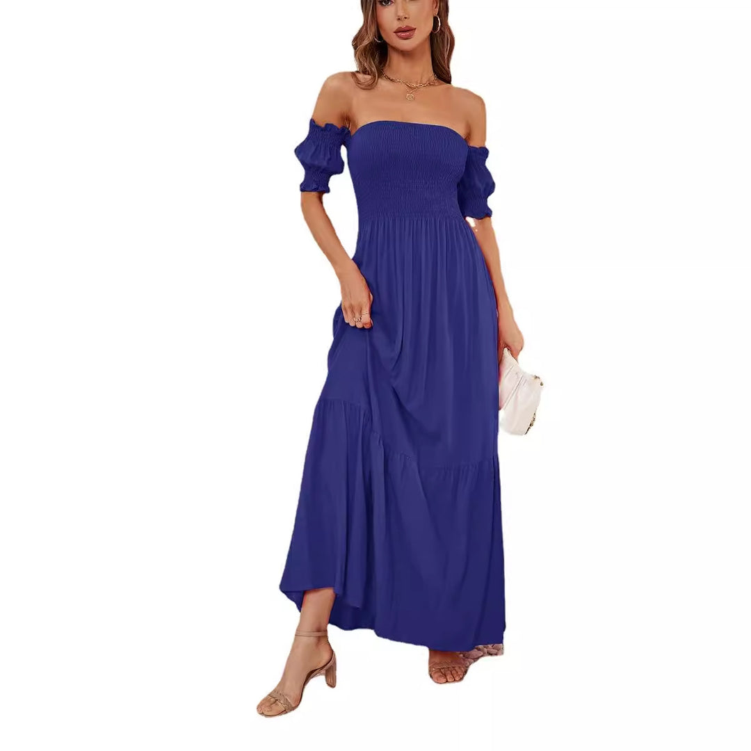 Dame Maxikjole med off-shoulder design og voluminøse flæsedetaljer Stilla