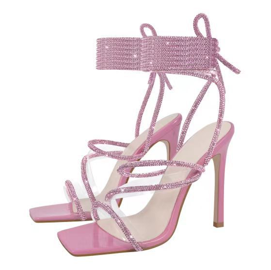 Femme High-Gloss Strappy Stiletto Sandaler med strass accenter Stilla