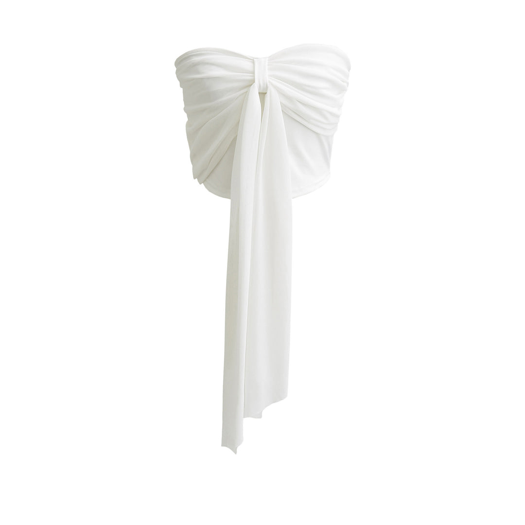 Dame Bandeau-bluse med elegant drapering og justerbar knude Stilla