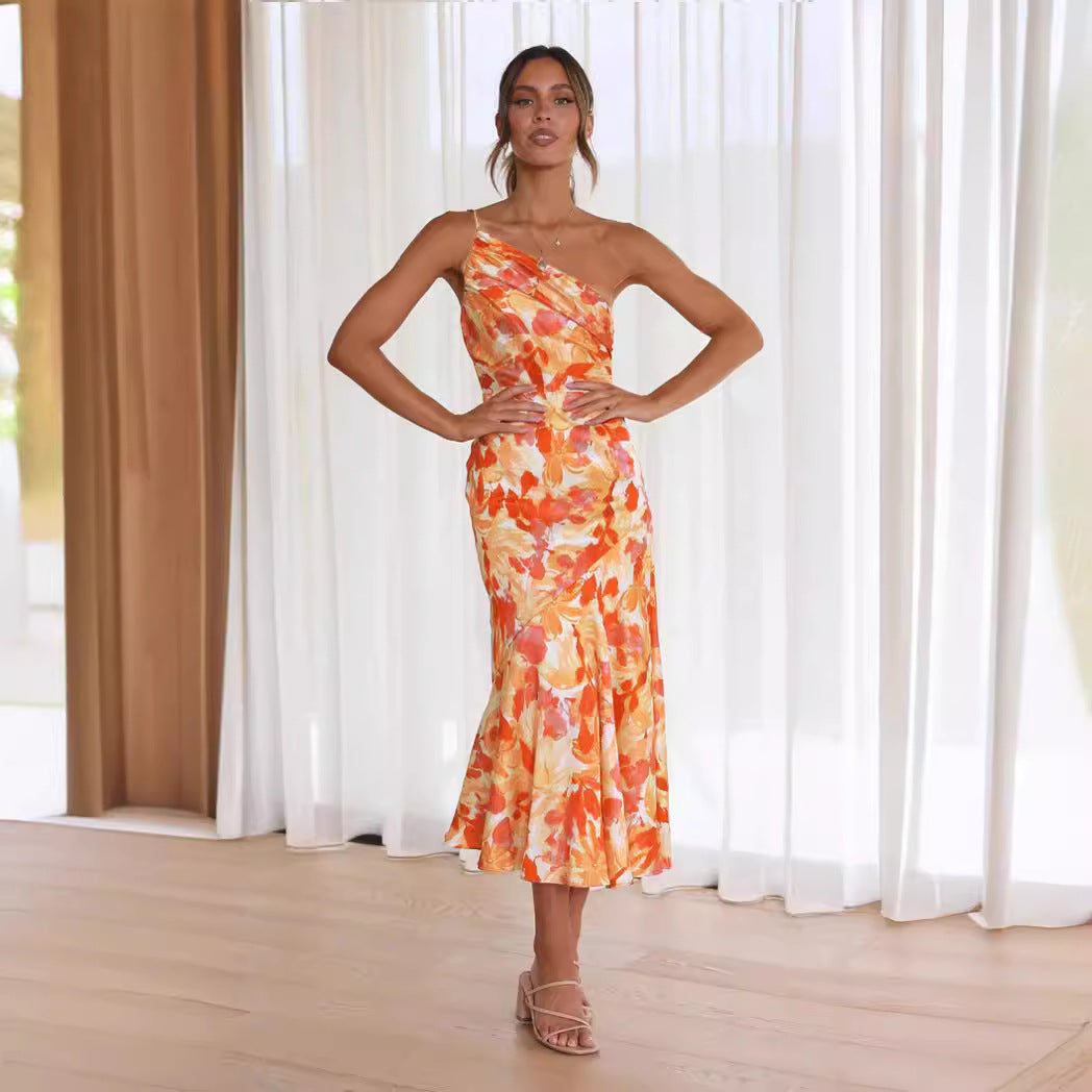 Damer Elegant Maxikjole med asymmetrisk snit og florale mønstre Stilla