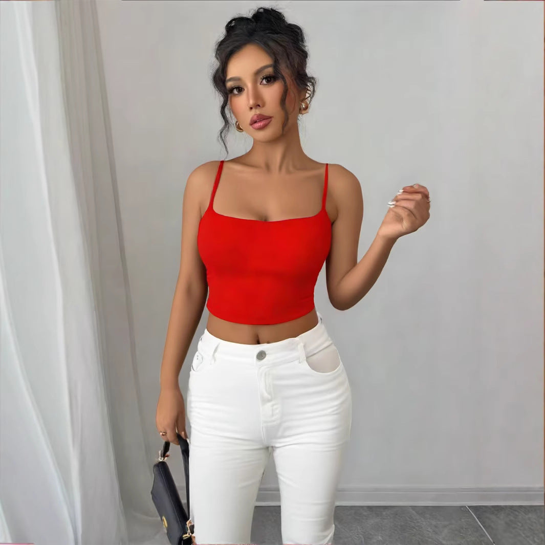 Dame Figurtilpasset Crop-Top i elastisk materiale med spaghetti-stropper Skovae