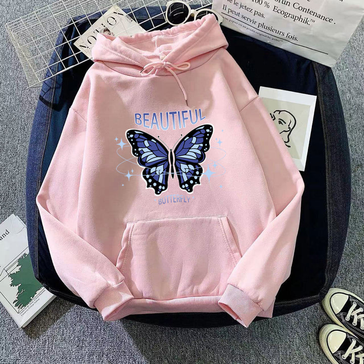 Dame hoodie med kreativt sommerfugledesign Skovae