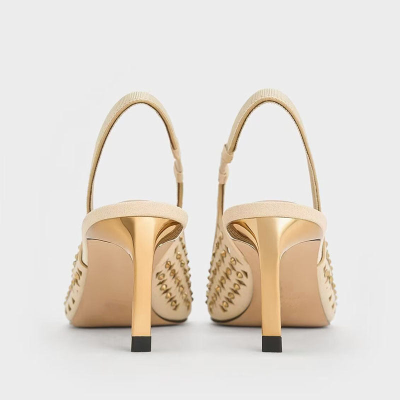 Femme Slouchy Spidsesko Slingback Hæle med dekoreret U-udskæringsdesign Stilla