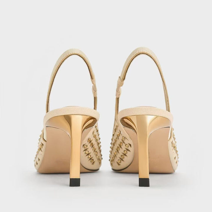 Femme Slouchy Spidsesko Slingback Hæle med dekoreret U-udskæringsdesign Stilla