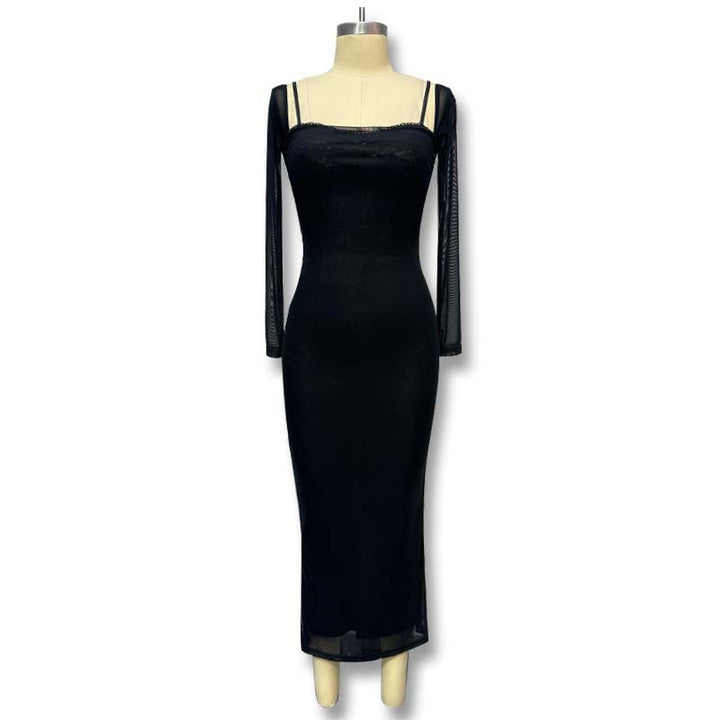 Dame Elegant Maxikjole med gennemsigtige ærmer og forførende Bodycon-snit Stilla