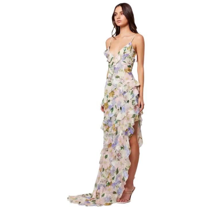 Femme Floral Volant Høj-Lav Kjole Stilla