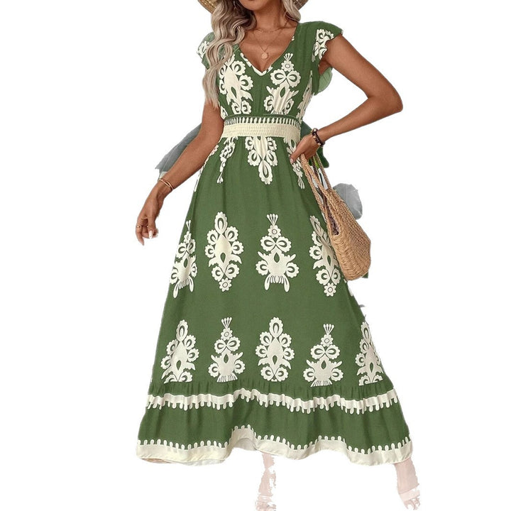 Dame maxikjole med V-hals og unikt blomsterdesign Stilla