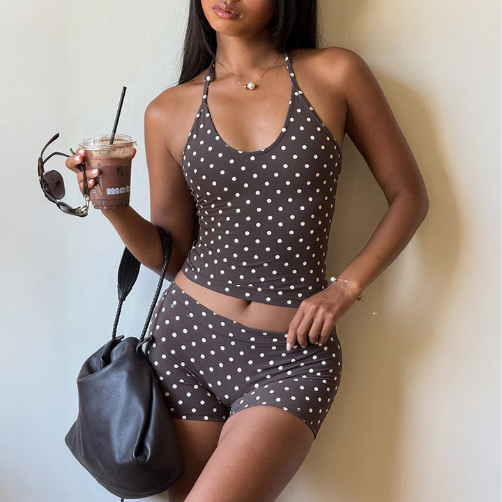 Dame Sporty Polka-Dots Top og Shorts Sæt Skovae