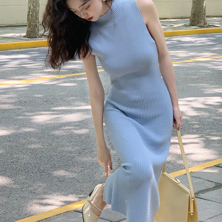 Femme Chunky Knit Rullekrave Midi Kjole Stilla