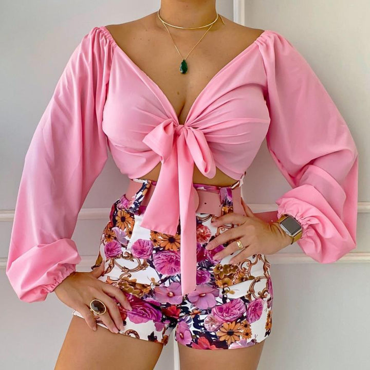 Dame Legende Crop-top med vide ærmer og knude-detalje Stilla