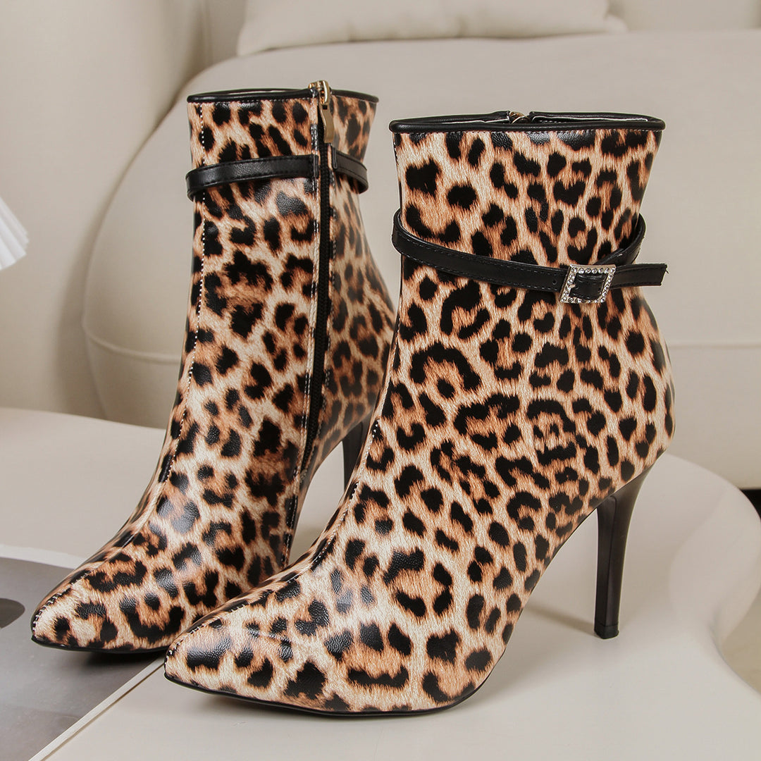 Dame stilfulde Ankle Boots med elegant leopardmønster og skridsikkert hæl Stilla
