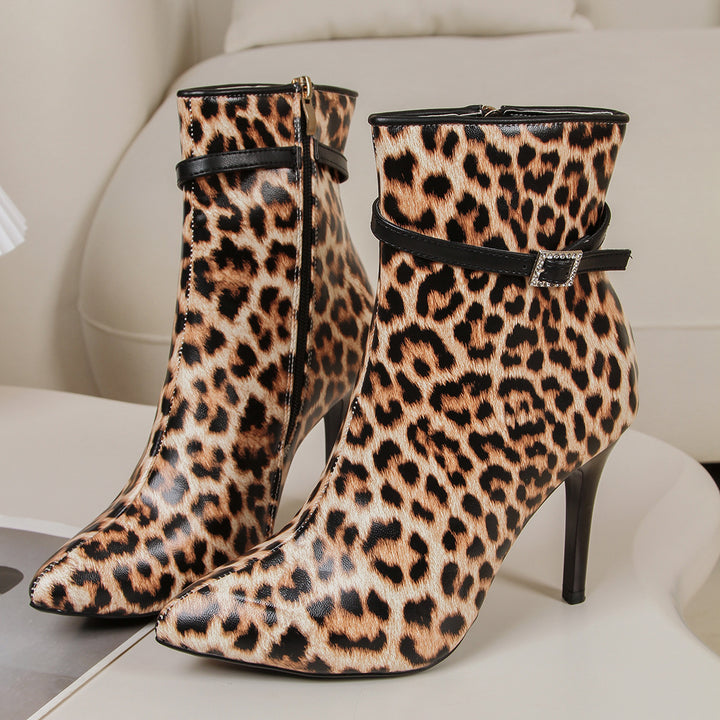 Dame stilfulde Ankle Boots med elegant leopardmønster og skridsikkert hæl Stilla