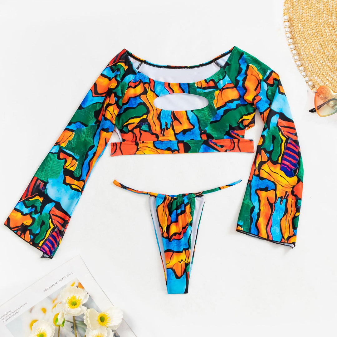 Dame Crop-Top og Slip-Sæt i kreativt design med udskæring og lange ærmer Stilla