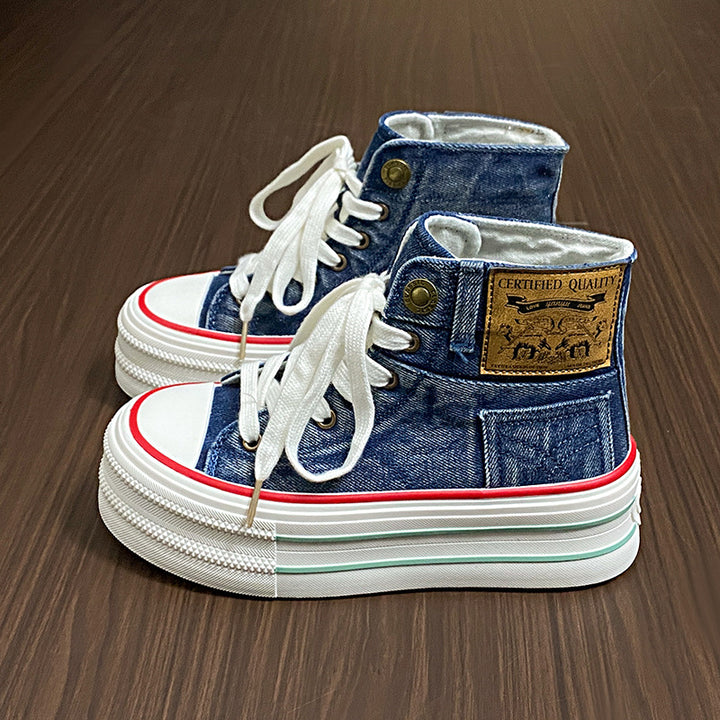 Dame højformat sneakers med moderigtige plateau sål og robust canvas-materiale Stilla