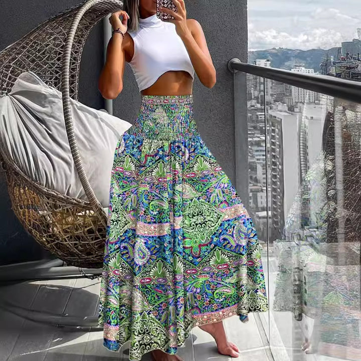 Femme Bohemian Maxi-nederdel med livligt print Stilla