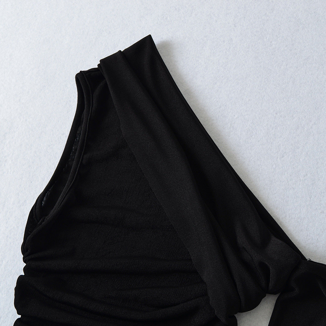 Dame asymmetrisk flæse top med elegant drapering detaljer Stilla